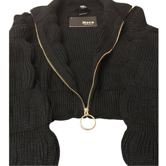 Black Full-Zip Cropped Sweater with Gold Accent- NWT - Picture 6 of 9